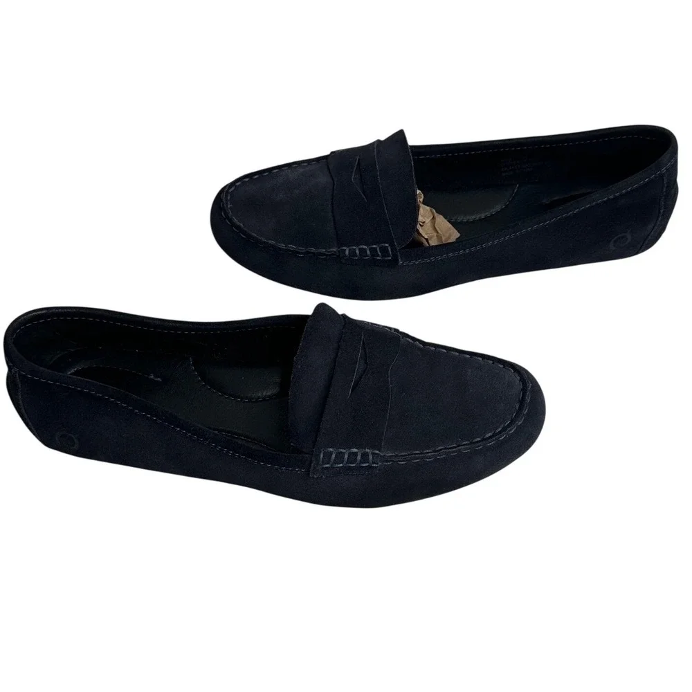 BORN Suede Driving Mocs Women's Size 9.5 Navy Blue‎ Penny Loafers Flats Finley